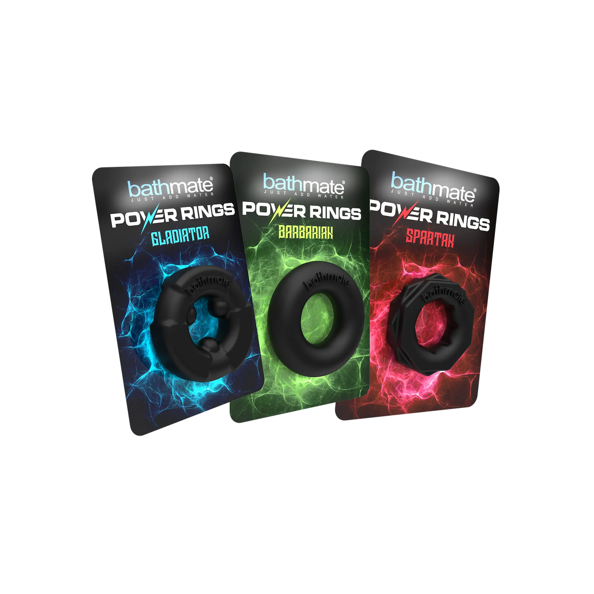 Bathmate Power Rings set of three silicone cock rings in official Bathmate retail packaging